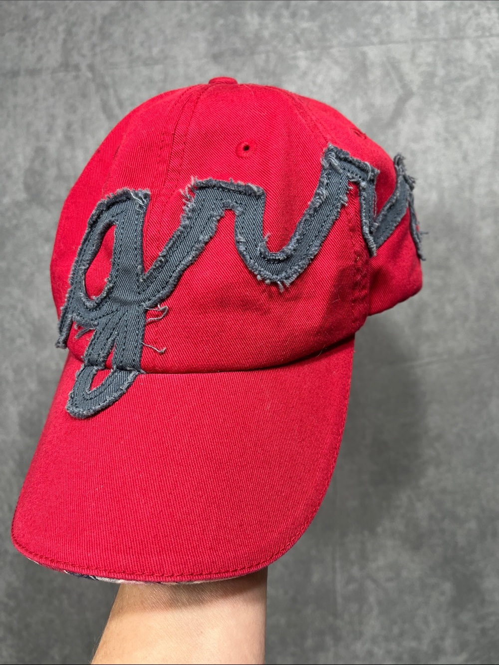 Barkology Red Distressed Appliqué Dog Baseball Cap Plaid Adjustable Hat